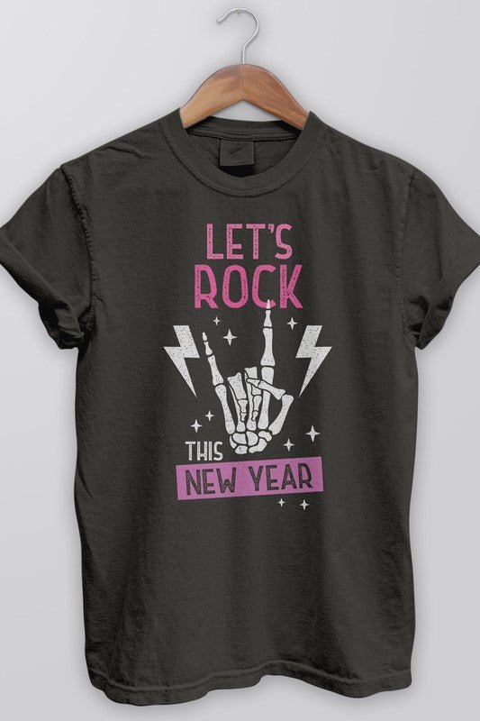 Pink New Year Let's Rock, Garment Dye Tee - Happily Ever Atchison Shop Co.