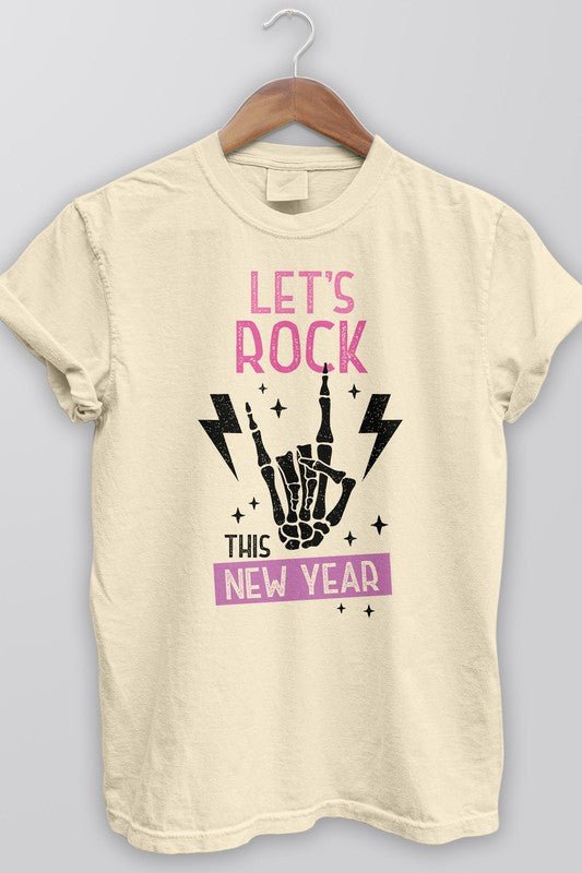 Pink New Year Let's Rock, Garment Dye Tee - Happily Ever Atchison Shop Co.