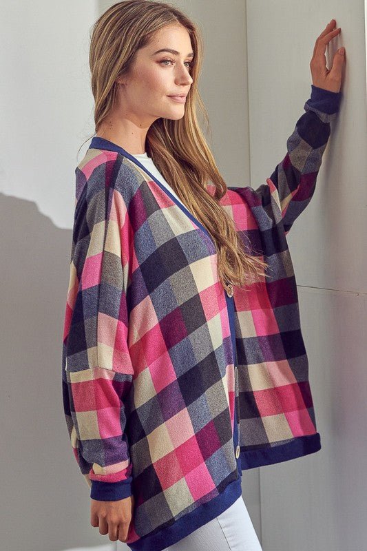 PLAID BUTTONDOWN BOXY CARDIGAN - Happily Ever Atchison Shop Co.