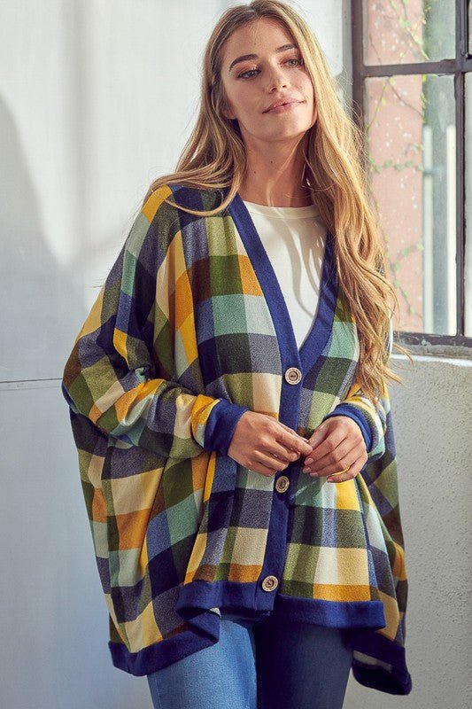 PLAID BUTTONDOWN BOXY CARDIGAN - Happily Ever Atchison Shop Co.