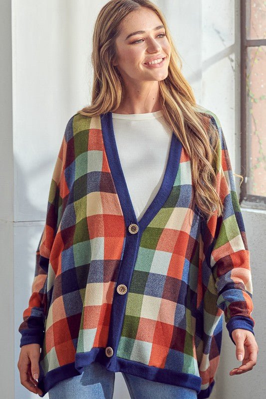 PLAID BUTTONDOWN BOXY CARDIGAN - Happily Ever Atchison Shop Co.