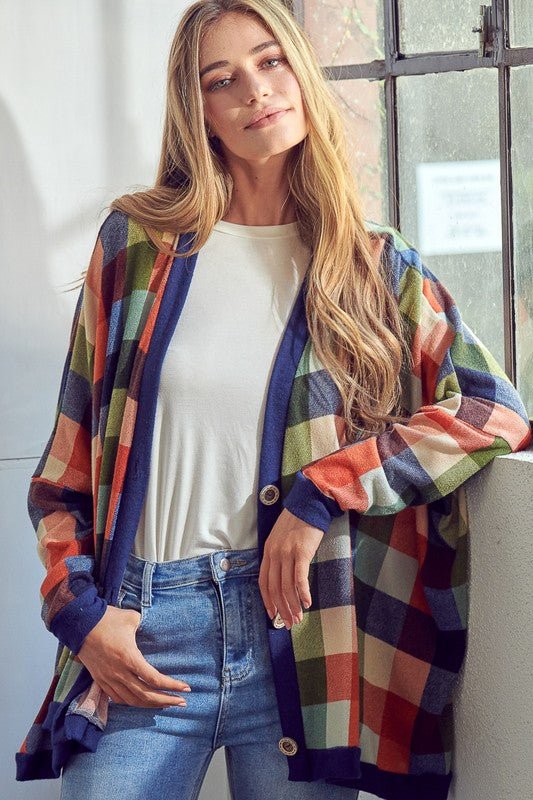 PLAID BUTTONDOWN BOXY CARDIGAN - Happily Ever Atchison Shop Co.