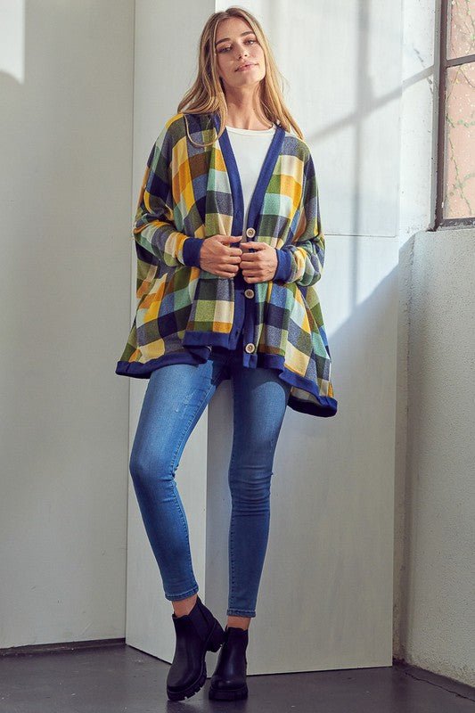 PLAID BUTTONDOWN BOXY CARDIGAN - Happily Ever Atchison Shop Co.