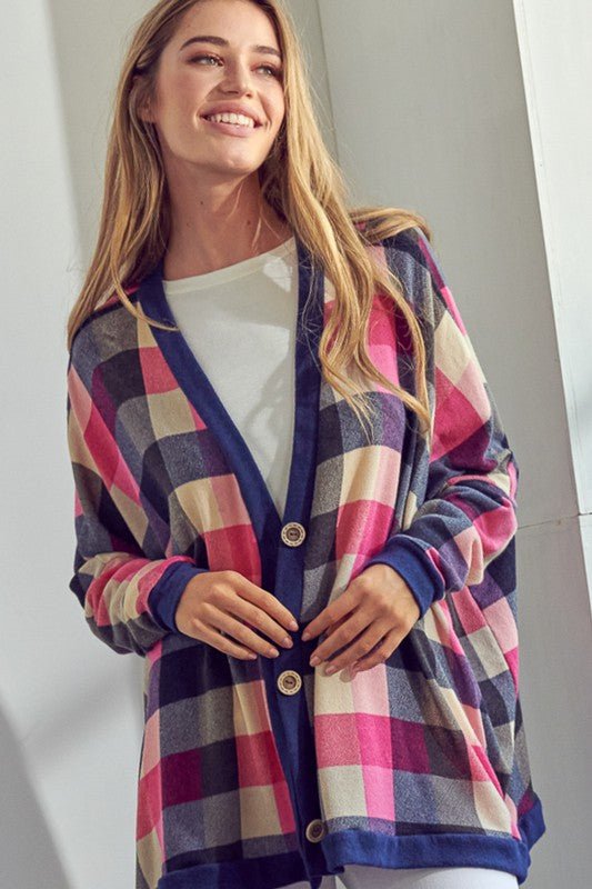 PLAID BUTTONDOWN BOXY CARDIGAN - Happily Ever Atchison Shop Co.