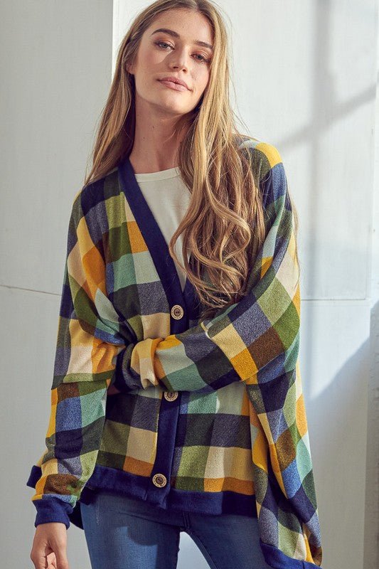 PLAID BUTTONDOWN BOXY CARDIGAN - Happily Ever Atchison Shop Co.