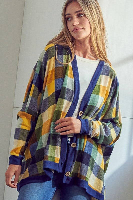 PLAID BUTTONDOWN BOXY CARDIGAN - Happily Ever Atchison Shop Co.