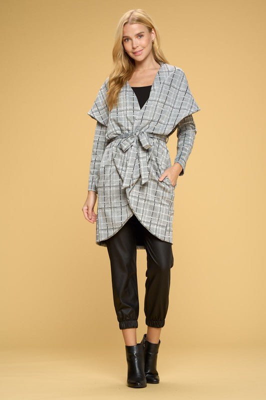 Plaid Open Front Cardigan with Tie - Happily Ever Atchison Shop Co.