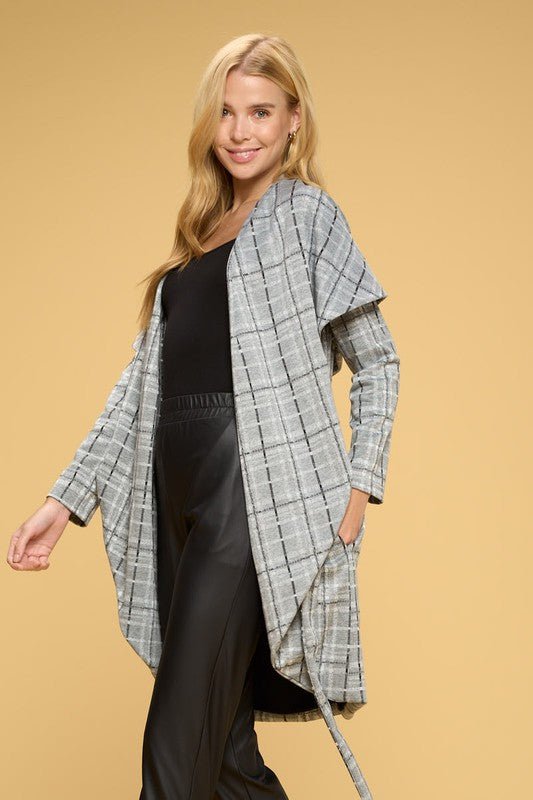 Plaid Open Front Cardigan with Tie - Happily Ever Atchison Shop Co.