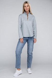 Plaid Print Half Button Sweatshirt - Happily Ever Atchison Shop Co.