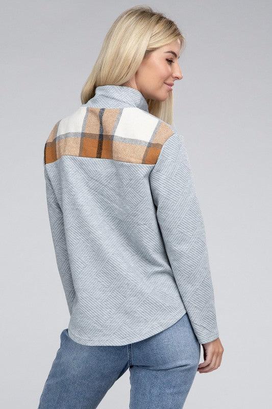 Plaid Print Half Button Sweatshirt - Happily Ever Atchison Shop Co.