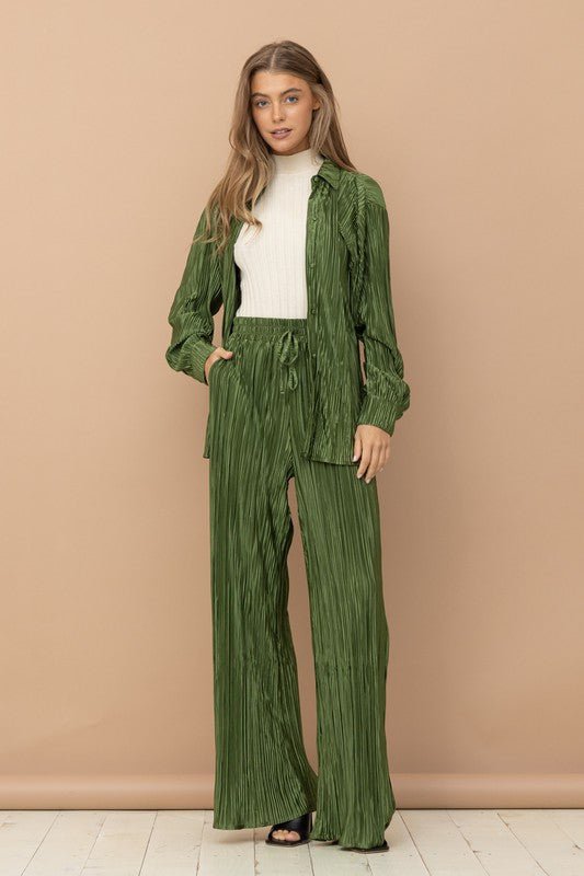 Pleated Blouse Pants Set - Happily Ever Atchison Shop Co.