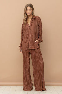 Pleated Blouse Pants Set - Happily Ever Atchison Shop Co.