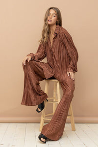 Pleated Blouse Pants Set - Happily Ever Atchison Shop Co.