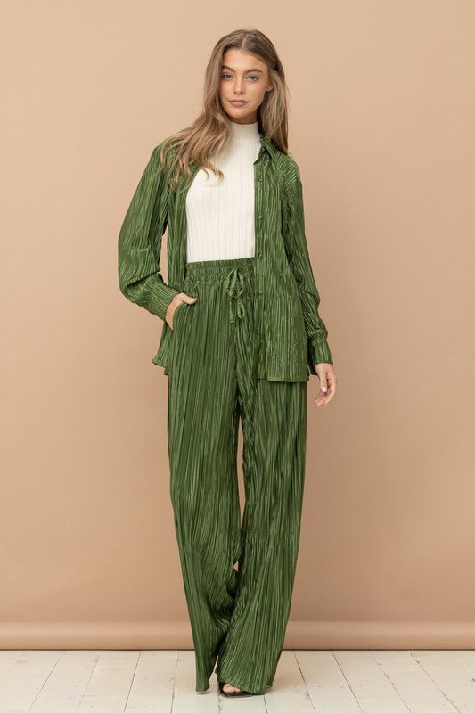 Pleated Blouse Pants Set - Happily Ever Atchison Shop Co.