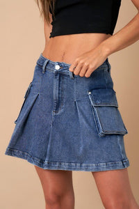 PLEATED CARGO DENIM MINI SKIRT - Happily Ever Atchison Shop Co.