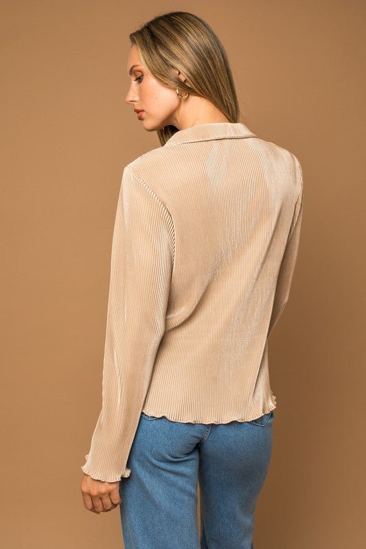 Plisse Lettuce Hem Blouse - Happily Ever Atchison Shop Co.