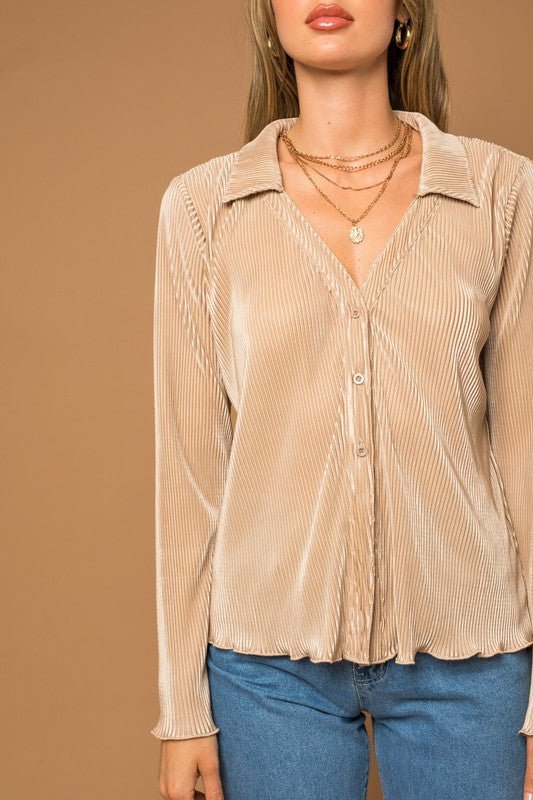 Plisse Lettuce Hem Blouse - Happily Ever Atchison Shop Co.