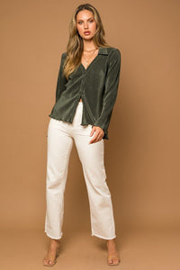 Plisse Lettuce Hem Blouse - Happily Ever Atchison Shop Co.