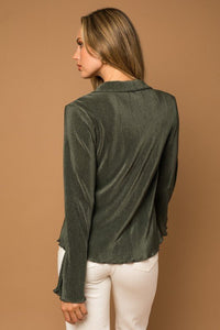 Plisse Lettuce Hem Blouse - Happily Ever Atchison Shop Co.