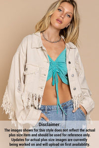 Plus Fringe - Detailed Cropped Denim Jacket - Happily Ever Atchison Shop Co.