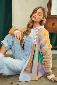 Plush Argyle Button Front Loose Fit Knit Cardigan - Happily Ever Atchison Shop Co.