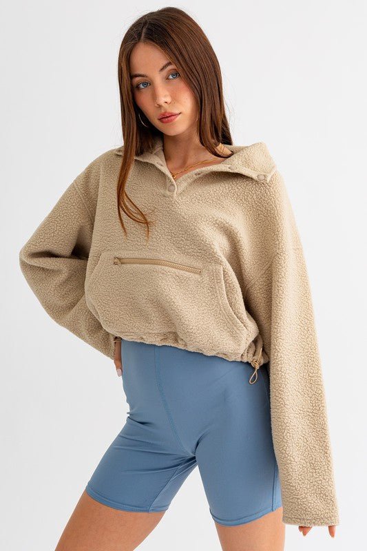 Pocket Detail Boxy Fleece Pullover Sweater - Happily Ever Atchison Shop Co.