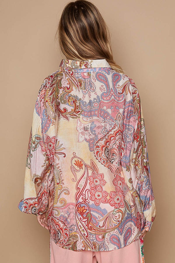 POL Button - Down Long Sleeve Paisley Print Shirt - Happily Ever Atchison Shop Co.