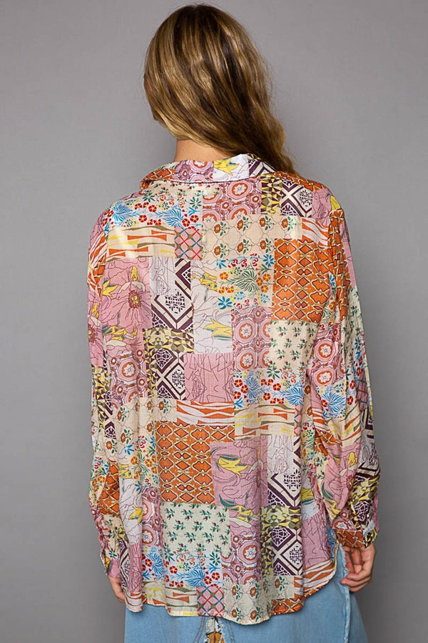 POL Button - Down Long Sleeve Paisley Print Shirt - Happily Ever Atchison Shop Co.