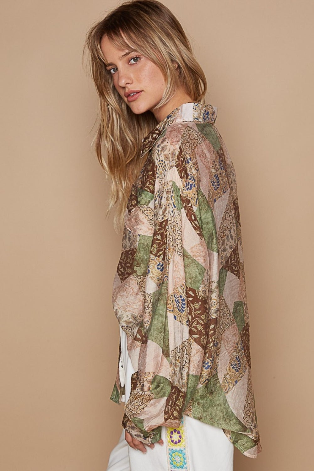 POL Button - Down Long Sleeve Printed Shirt - Happily Ever Atchison Shop Co.