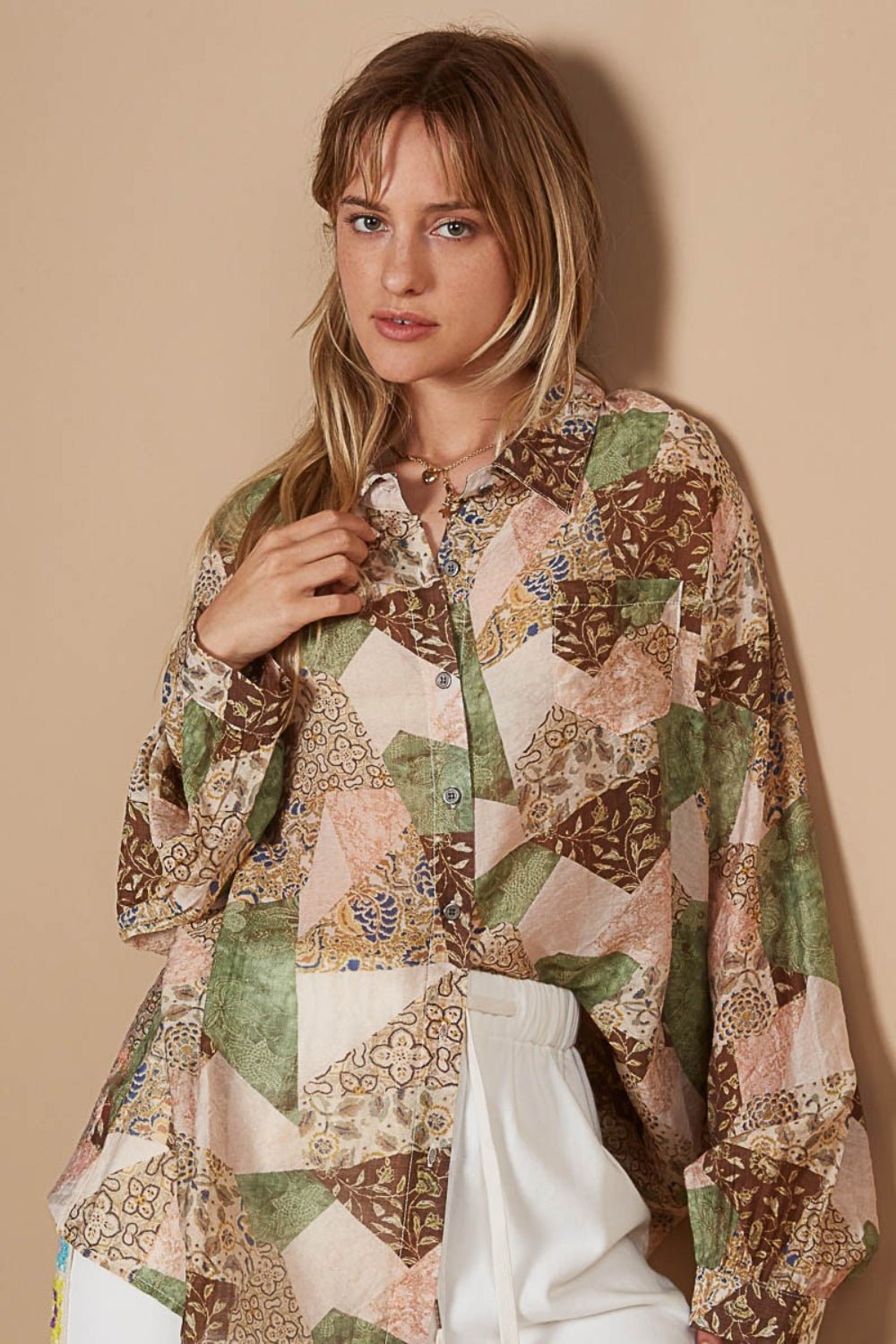 POL Button - Down Long Sleeve Printed Shirt - Happily Ever Atchison Shop Co.