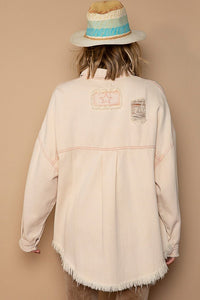 POL Button Down Raw Hem Distressed Shacket - Happily Ever Atchison Shop Co.