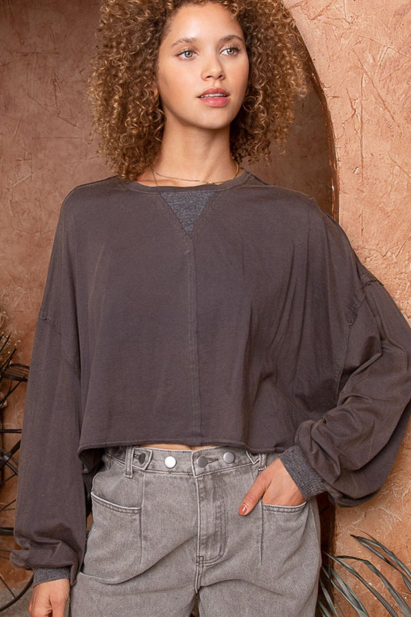 POL Cropped Long Sleeve Top - Happily Ever Atchison Shop Co.