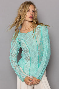 POL Exposed Seam Long Sleeve Lace Knit Top - Happily Ever Atchison Shop Co.