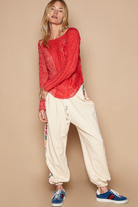 POL Exposed Seam Long Sleeve Lace Knit Top - Happily Ever Atchison Shop Co.