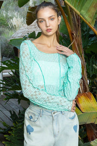 POL Exposed Seam Long Sleeve Lace Knit Top - Happily Ever Atchison Shop Co.