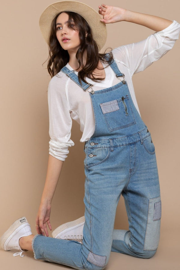 POL Front Chest Zipper Slim Leg Denim Overalls - Happily Ever Atchison Shop Co.