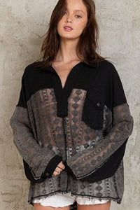 POL Johnny Collar Long Sleeve Lace Blouse - Happily Ever Atchison Shop Co.