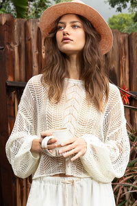 POL Openwork Balloon Sleeve Knit Cover Up - Happily Ever Atchison Shop Co.