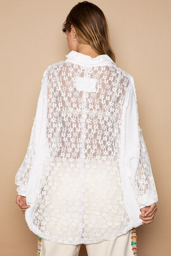 POL Oversize Lace Button - Down Shirt - Happily Ever Atchison Shop Co.