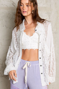 POL Oversize Lace Button - Down Shirt - Happily Ever Atchison Shop Co.