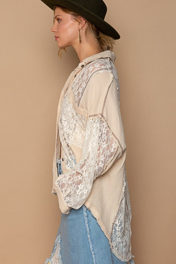 POL Oversize Lace Button - Down Shirt - Happily Ever Atchison Shop Co.