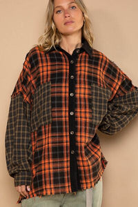 POL Plaid Contrast Long Sleeve Raw Hem Shacket with Chest Pockets - Happily Ever Atchison Shop Co.
