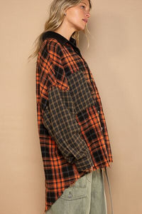 POL Plaid Contrast Long Sleeve Raw Hem Shacket with Chest Pockets - Happily Ever Atchison Shop Co.