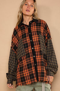 POL Plaid Contrast Long Sleeve Raw Hem Shacket with Chest Pockets - Happily Ever Atchison Shop Co.