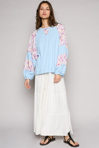 POL Round Neck Balloon Floral Long Sleeve Top - Happily Ever Atchison Shop Co.