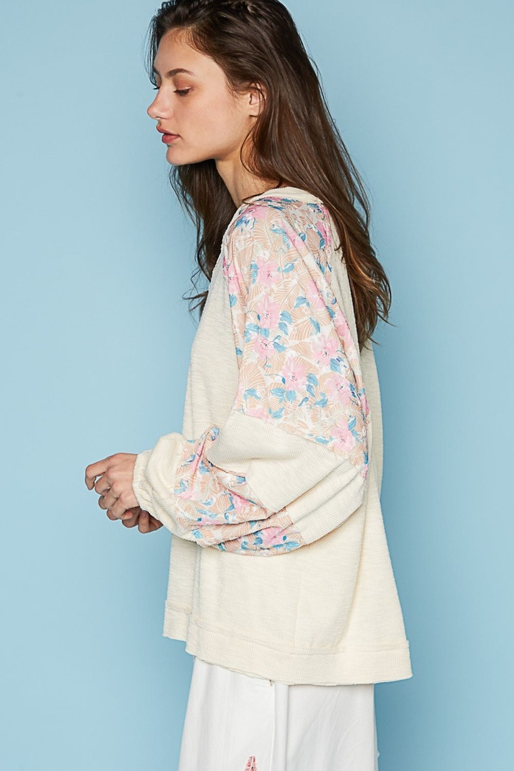 POL Round Neck Balloon Floral Long Sleeve Top - Happily Ever Atchison Shop Co.