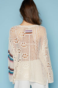 POL Round Neck Striped Long Sleeve Knit Cover Up - Happily Ever Atchison Shop Co.