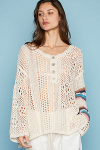 POL Round Neck Striped Long Sleeve Knit Cover Up - Happily Ever Atchison Shop Co.