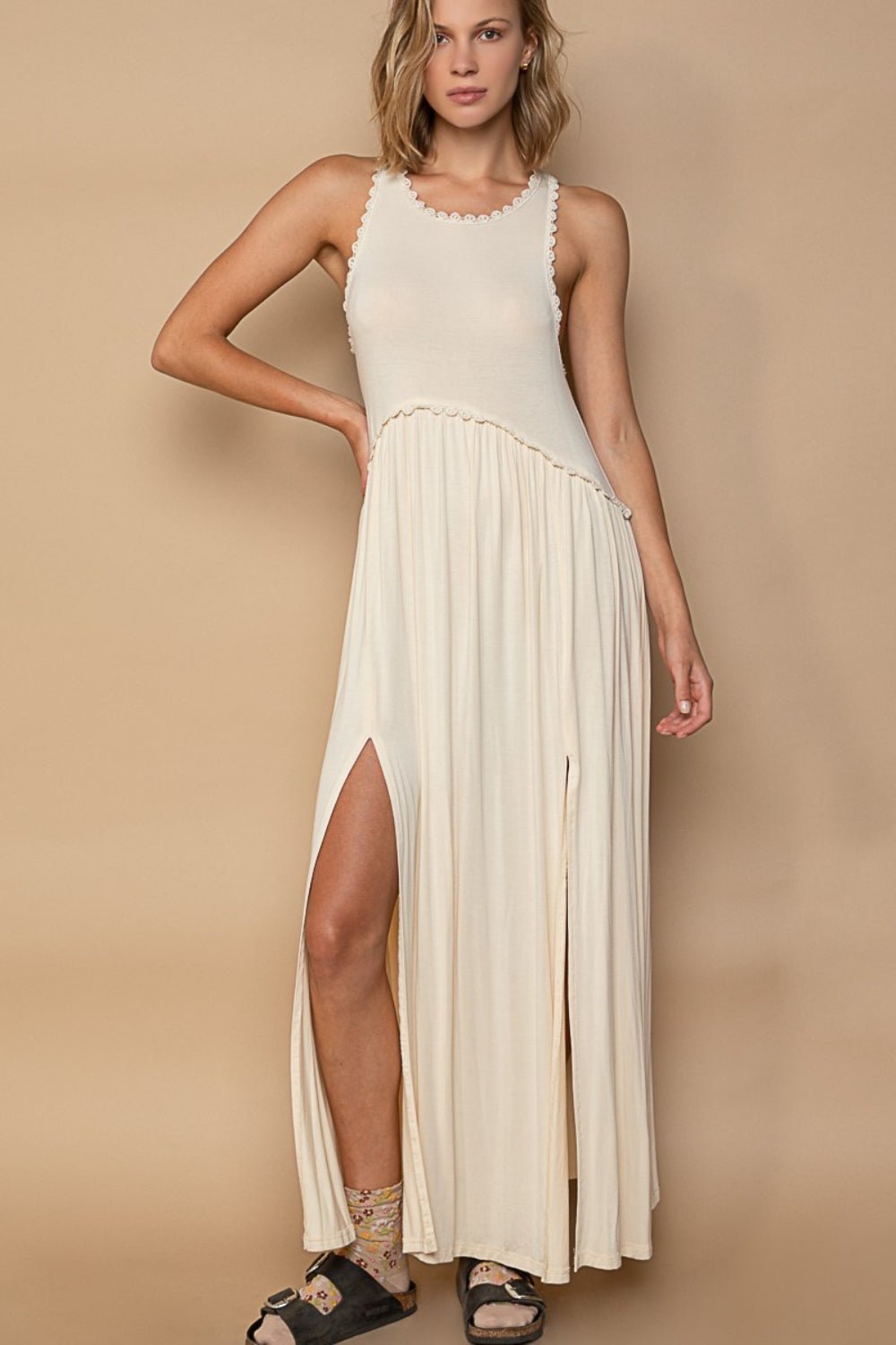 POL Sleeveless Back Zipper Front Slit Maxi Dress - Happily Ever Atchison Shop Co.