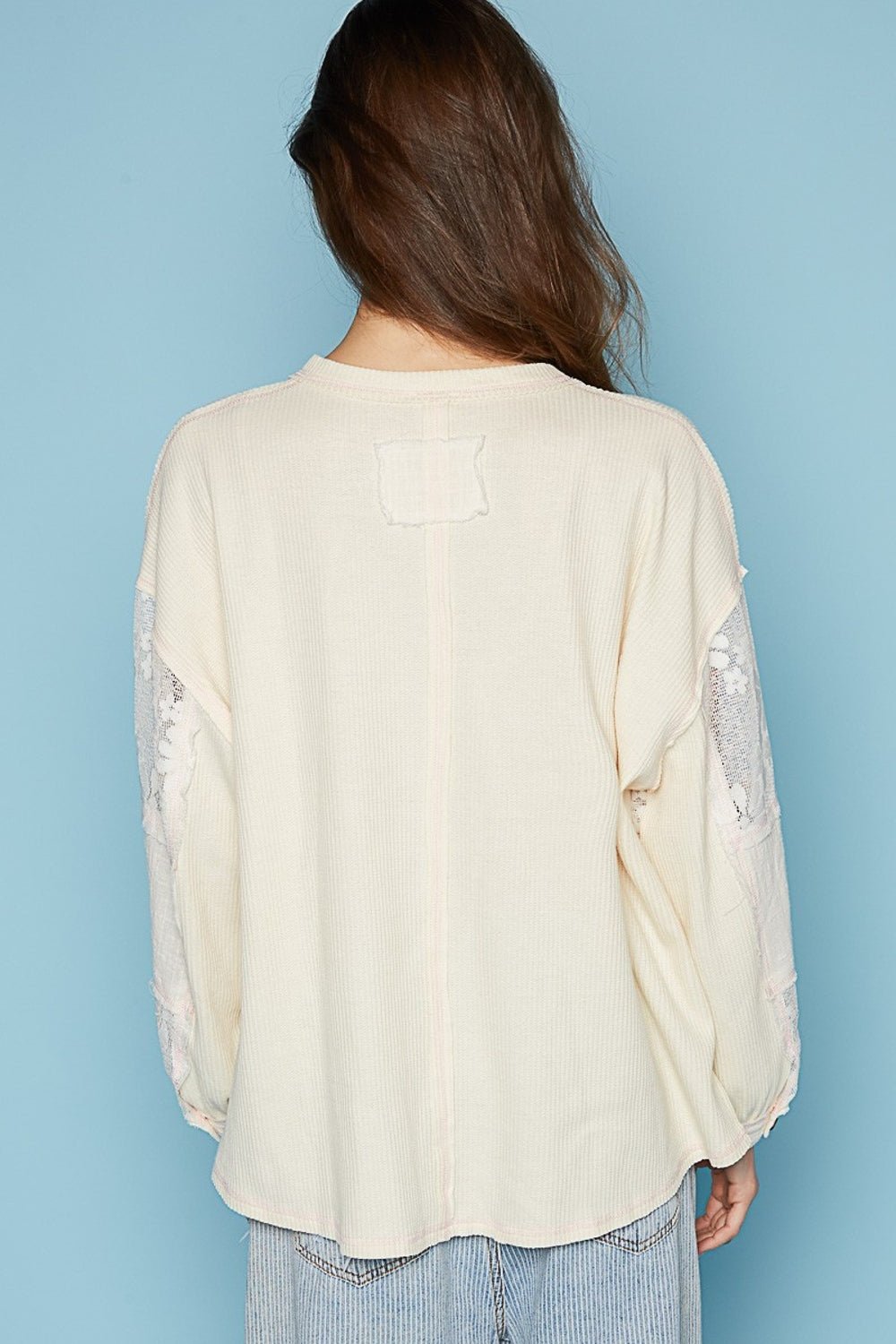 POL V - Neck Lace Balloon Sleeve Exposed Seam Top - Happily Ever Atchison Shop Co.